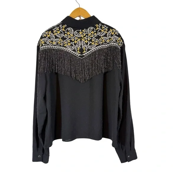 G&E Grace & Emma Women's Western Shirt LS Black Fringe Swiss Dot Embroidered 3X - Picture 2 of 10